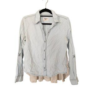 Anthropologie Holding Horses Blue Button-Down Shirt With Lace Back Size S